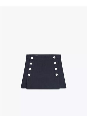 Zara Navy Button-Front Mini Skirt